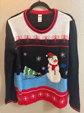 Holiday Time Black, White & Red Snowman Crewneck Sweater